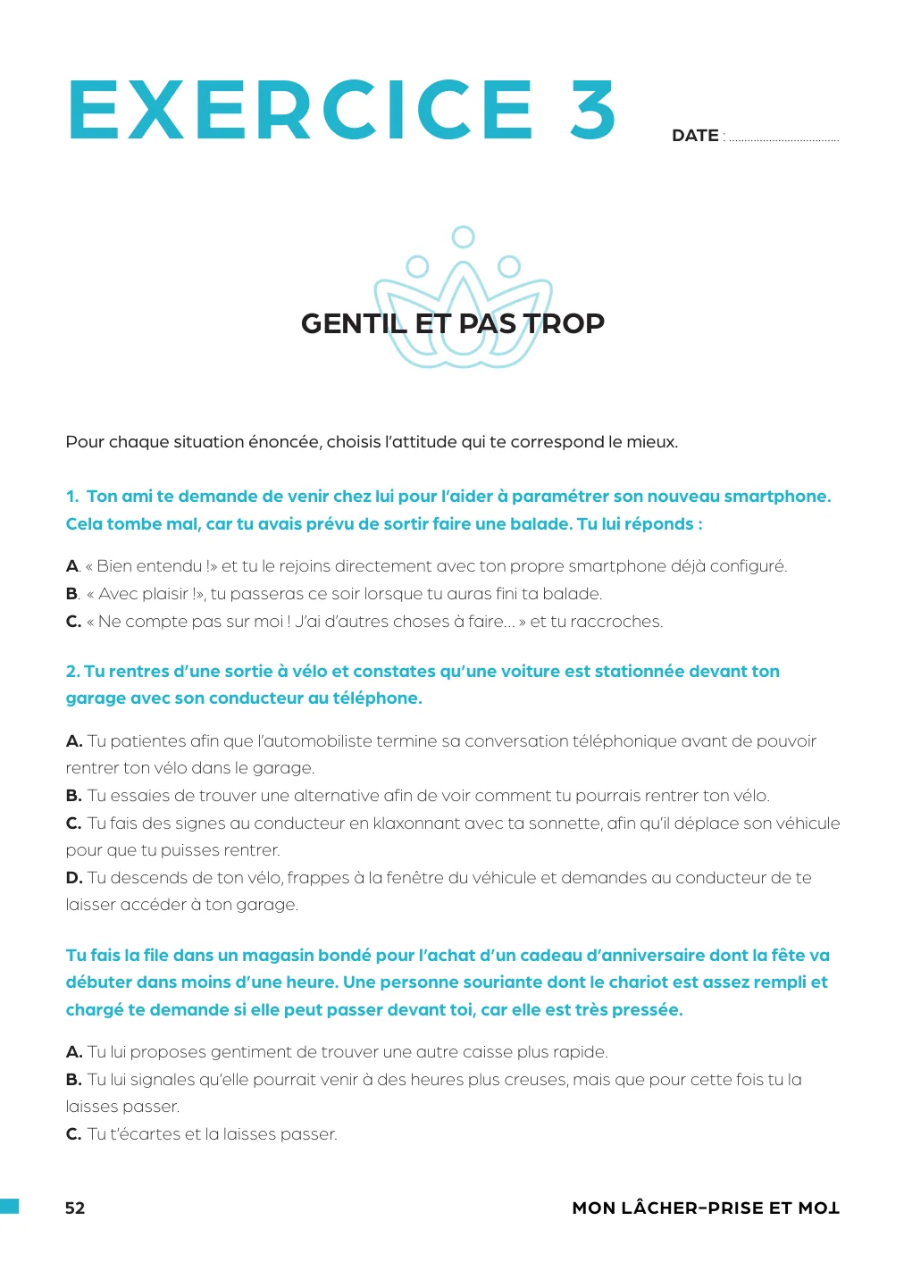 Exercice à remplir, Mon Lâcher-Prise et Moi